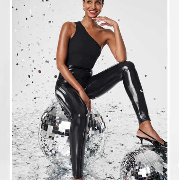 SPANX Pants - Spanx Faux Patent Leather Leggings Black Women's Size‎ XL